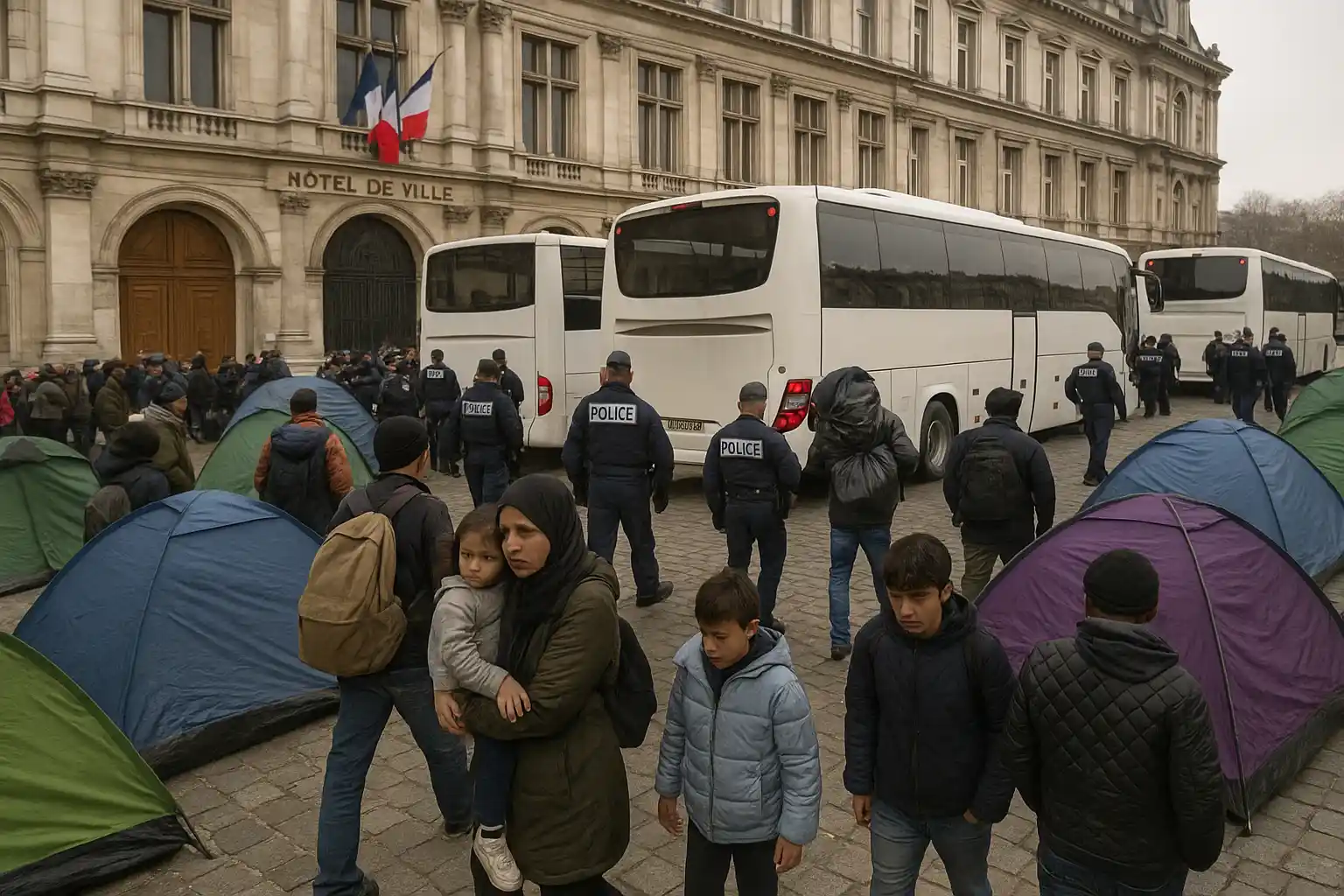 Migran Paris Dievakuasi dari Depan Balai Kota
