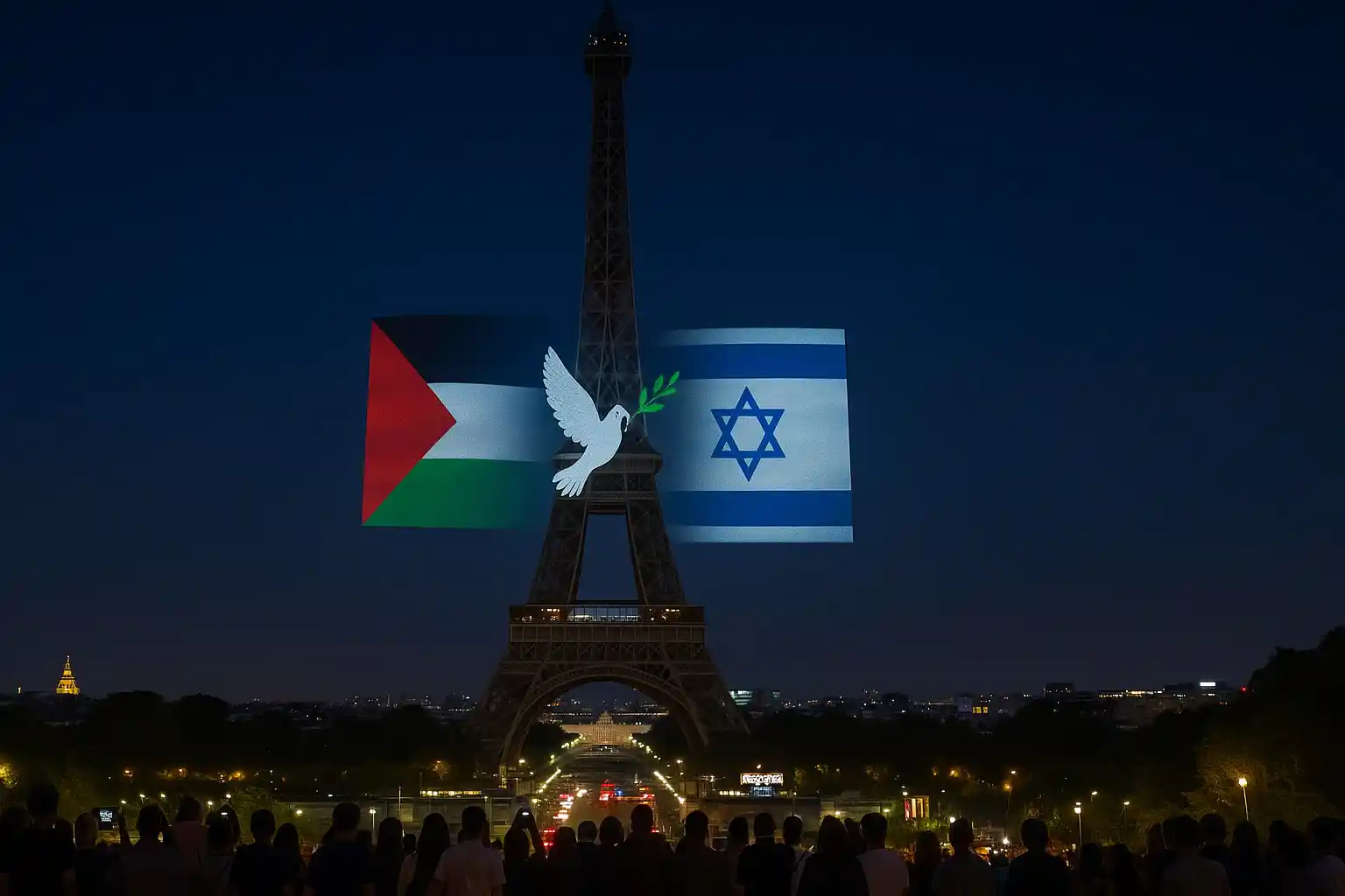 Proyeksi Bendera Eiffel Simbol Damai Palestina Israel